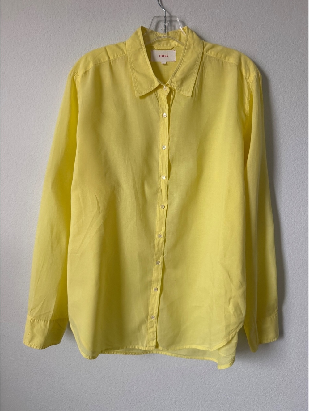 XIRENA Long Sleeve Button Up 100% Cotton Lemon Yellow Oversized Shirt Size M